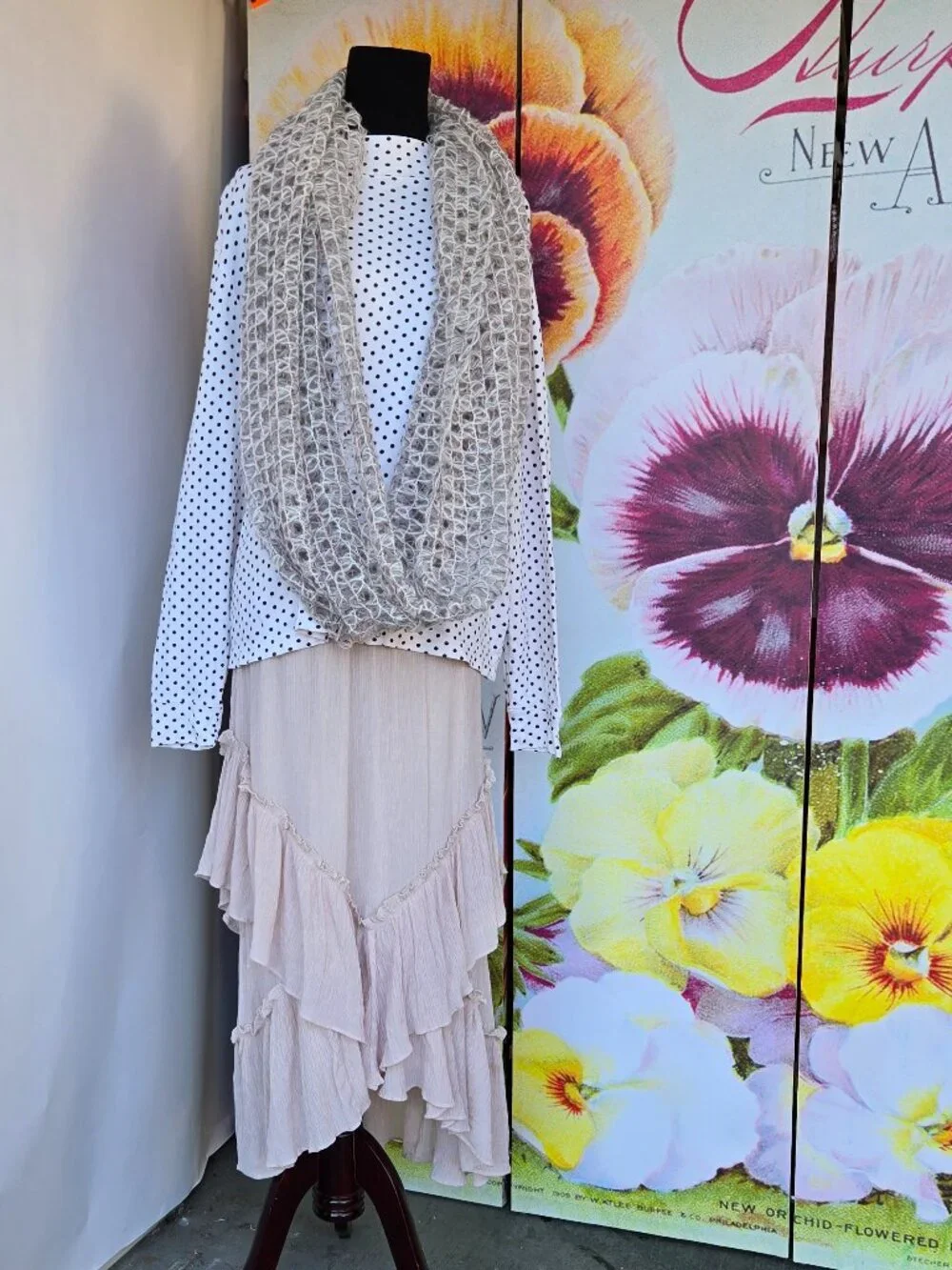 Cejon Silver, Grey and Pink Sparkle Loose Knit Infinity Loop Scarf Minimalist